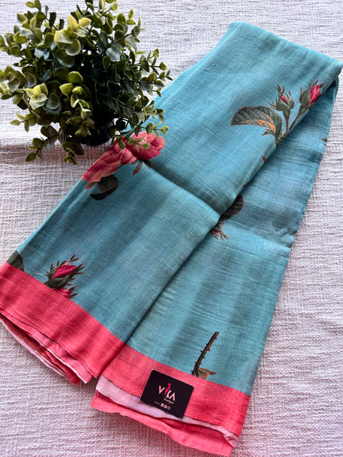 Digital Printed Cotton Linen saree