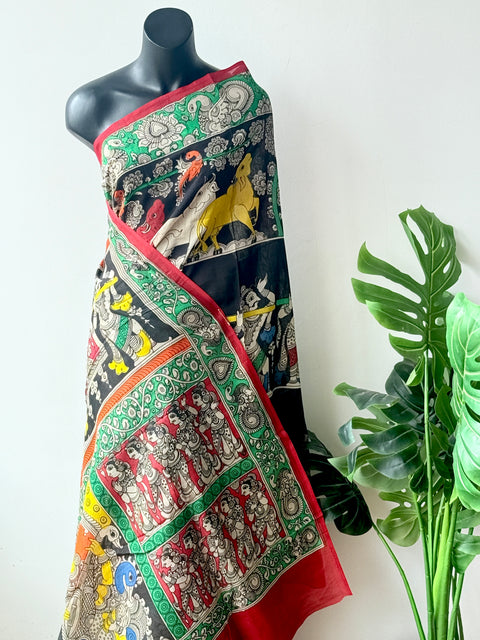 Pen kalamkari chanderi silk saree