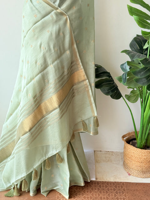 Golden embroidery silk cotton saree
