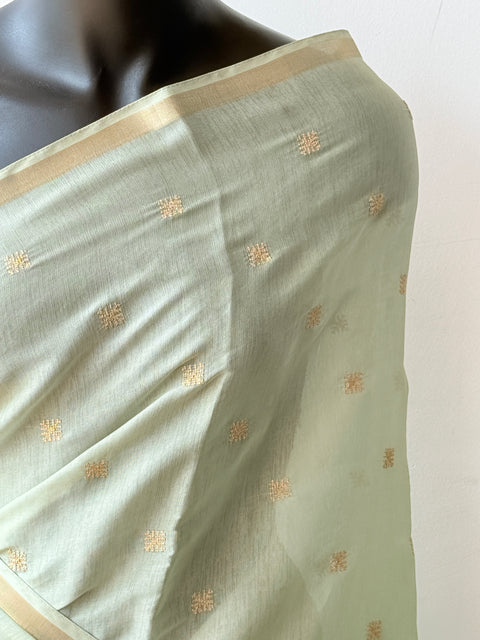 Golden embroidery silk cotton saree
