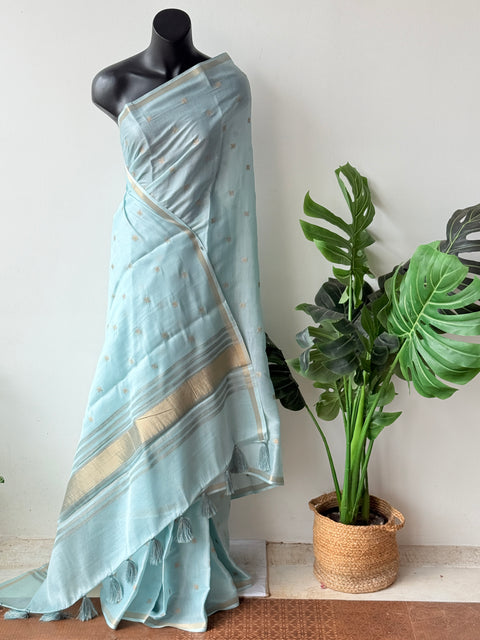 Golden embroidery silk cotton saree