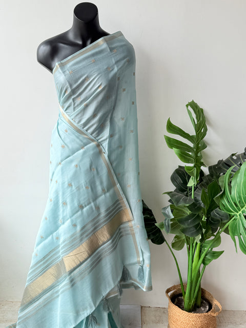 Golden embroidery silk cotton saree