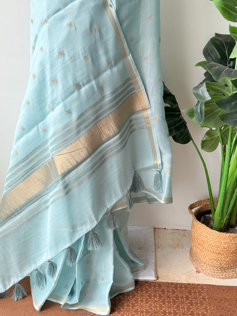 Golden embroidery silk cotton saree