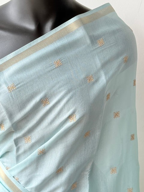 Golden embroidery silk cotton saree