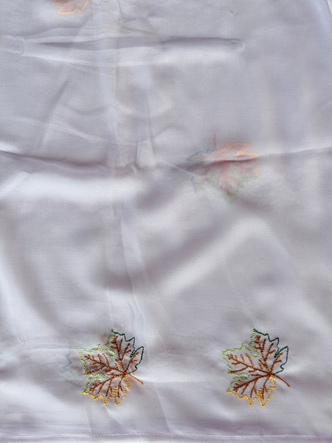 Lavender maple leaf emb georgette saree