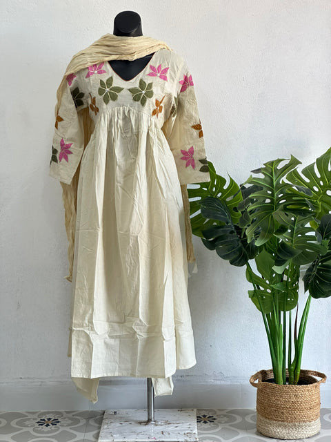 Floral applique work pure cotton suit set