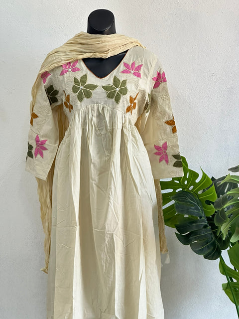 Floral applique work pure cotton suit set