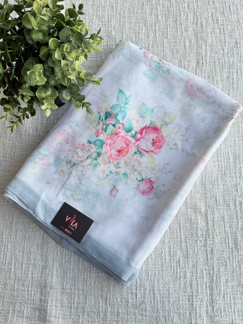 Floral printed georgette saree