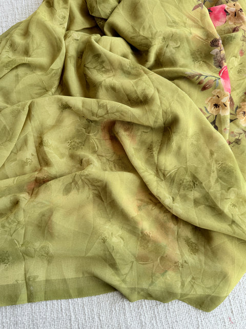 Floral printed georgette saree