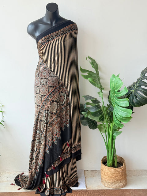 Ajrakh printed modal silk saree