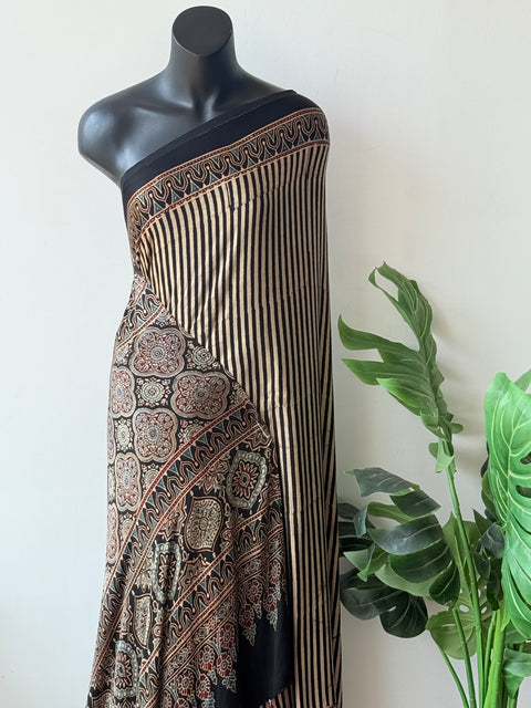 Ajrakh printed modal silk saree