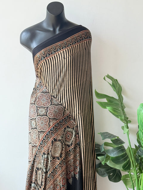 Ajrakh printed modal silk saree