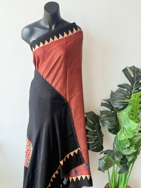 Ajrakh printed modal silk saree