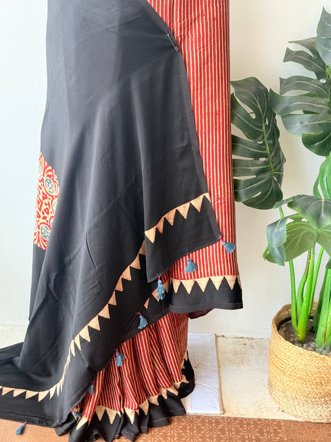 Ajrakh printed modal silk saree