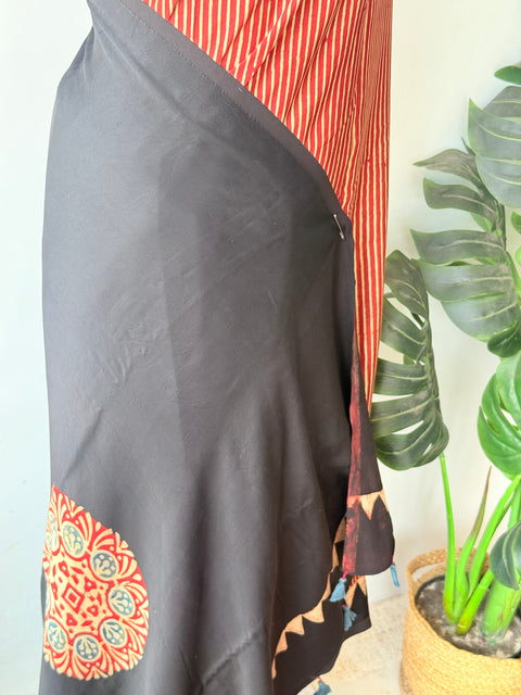 Ajrakh printed modal silk saree