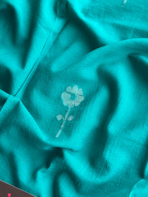 3 Mt Teal green pure Jamdhani fabric