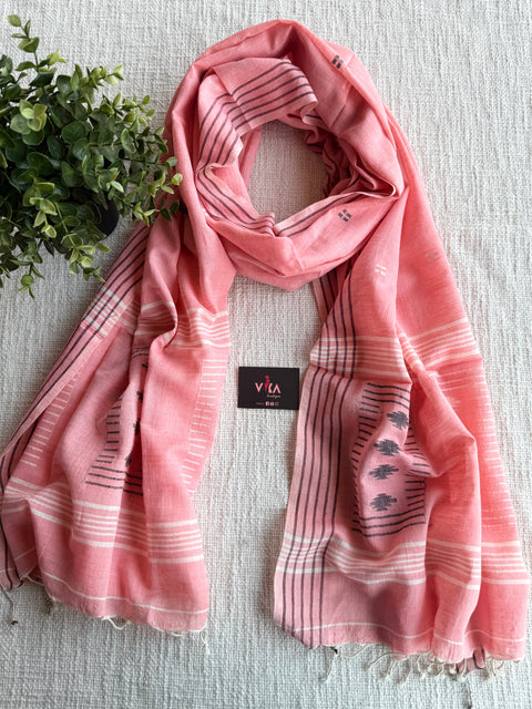 Jamdani Handloom Cotton Stole with Tassels