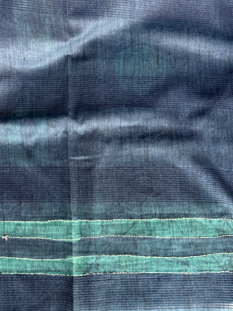 Batik printed kantha work raw silk saree