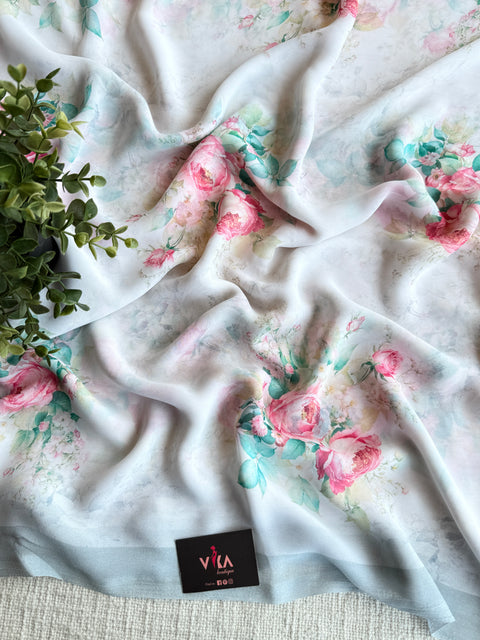 Floral printed georgette saree