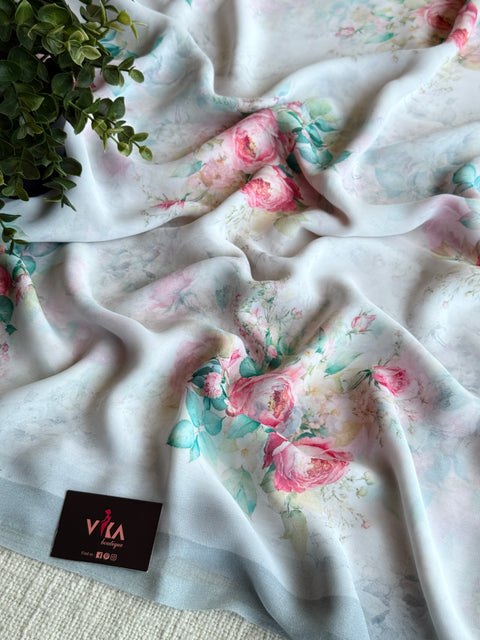 Floral printed georgette saree
