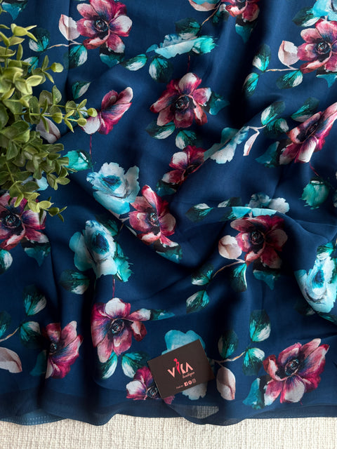 Floral printed georgette saree