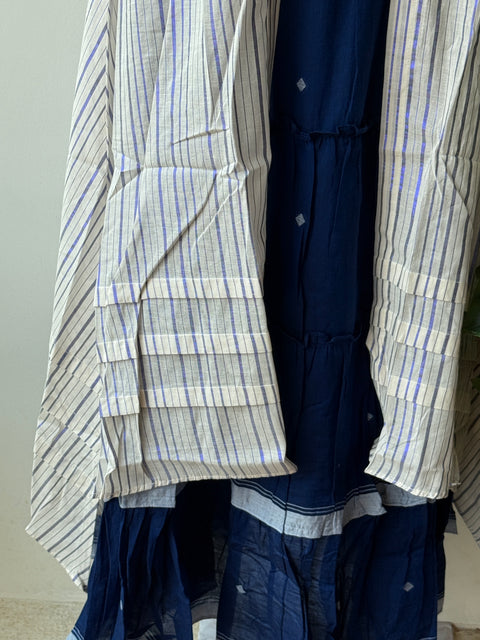 Blue layered pure cotton gown with shrug
