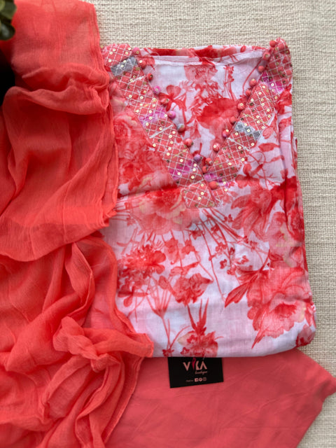 V neck Printed cotton salwar material