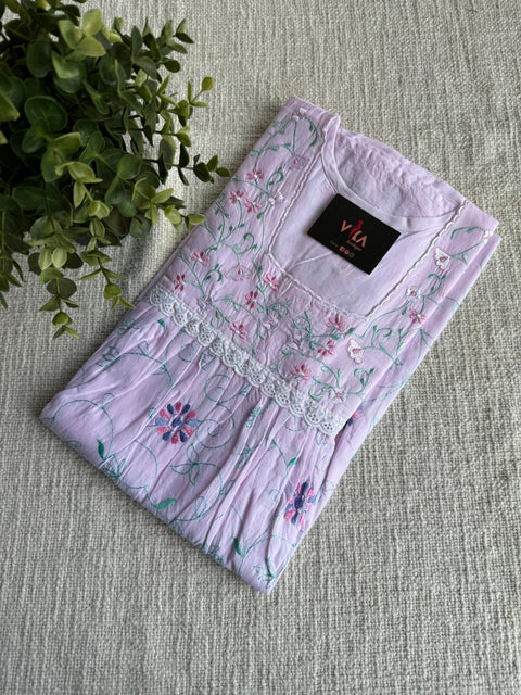 L size pastel emb cotton nighty - Pink