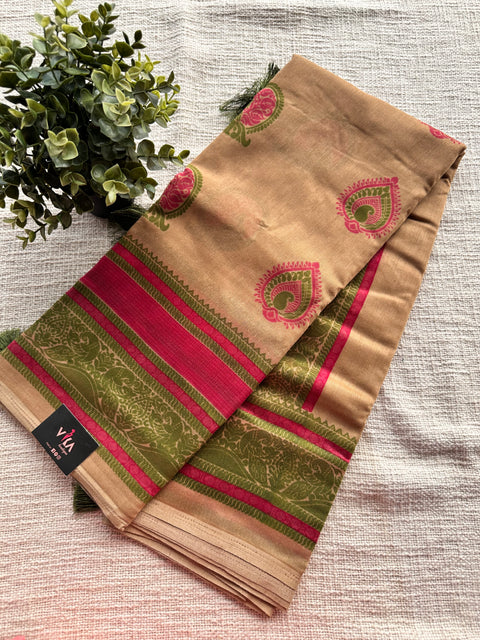 Printed linen cotton saree