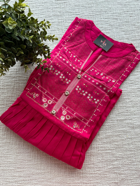 Pink Printed Rayon long kurti