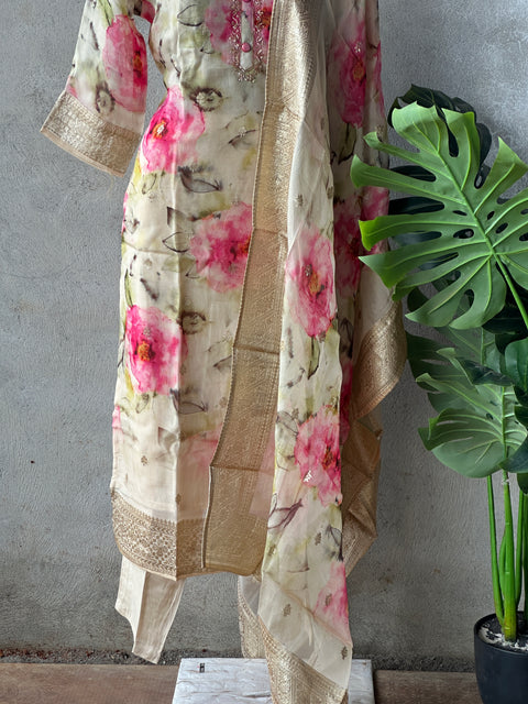Floral printed organza salwar suit set
