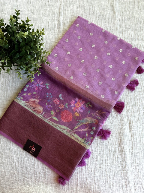 Emb and printed chanderi saree - Purple
