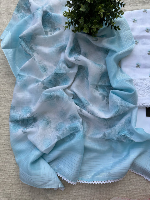 Pure white/Blue cotton salwar material