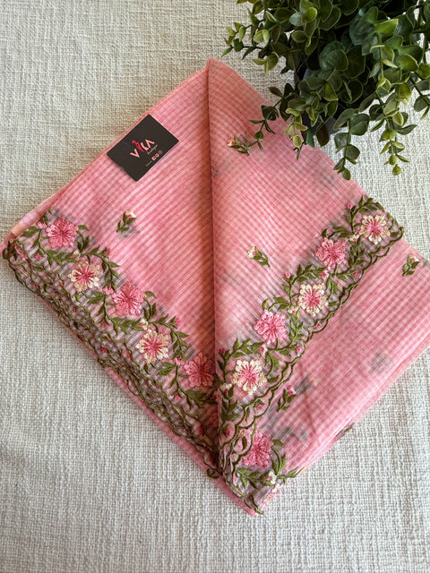 Floral cut work cotton doria saree
