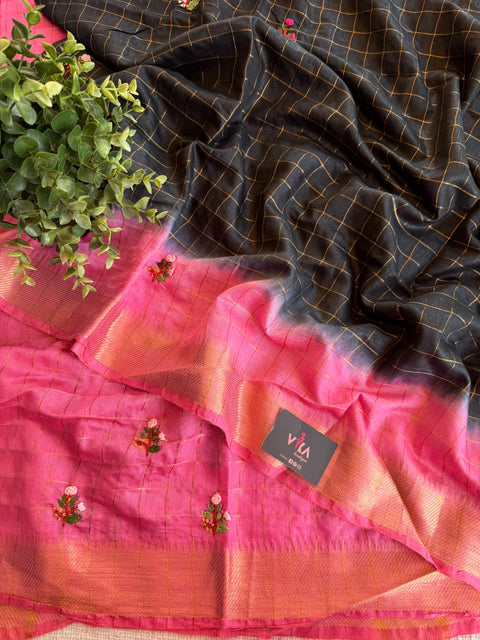 Bhag zari checked saree with blouse