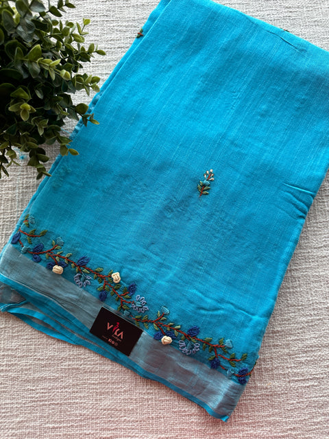 Hand embroidery Bhag Linen saree