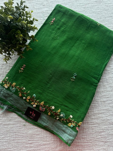 Hand embroidery Bhag Linen saree