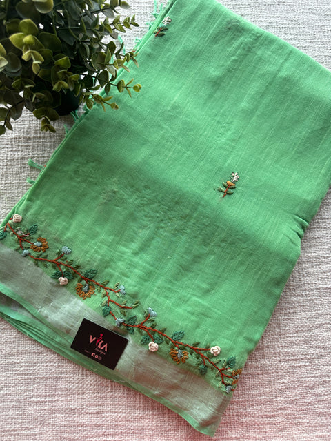 Hand embroidery Bhag Linen saree