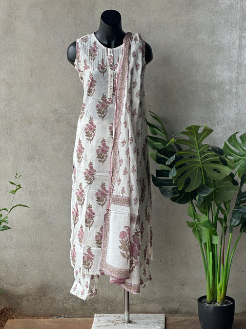 Printed cotton kurta pant set