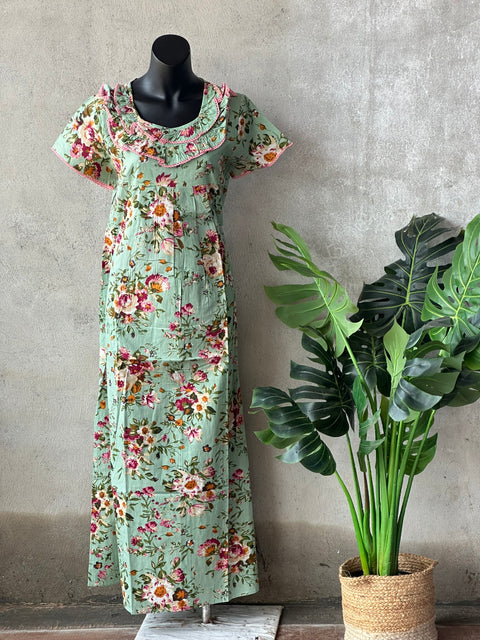 Frill style Printed cotton nighty