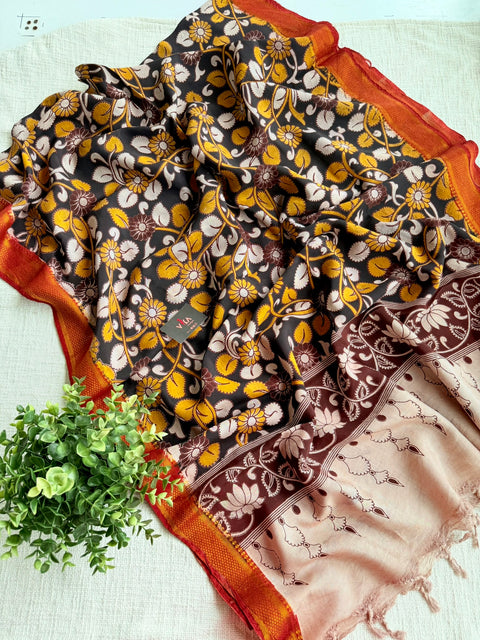 Kalamkari printed silk dupatta