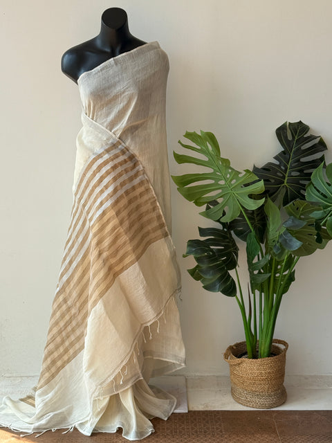 Off white pure linen silk saree