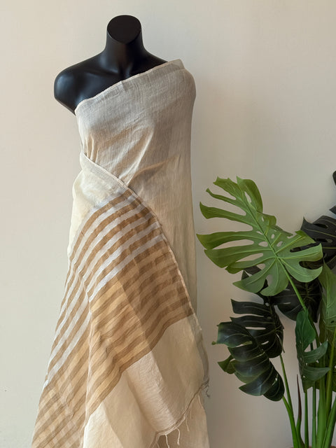 Off white pure linen silk saree