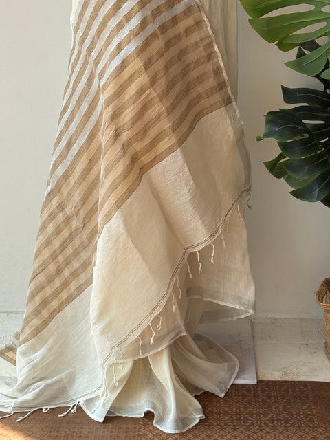 Off white pure linen silk saree