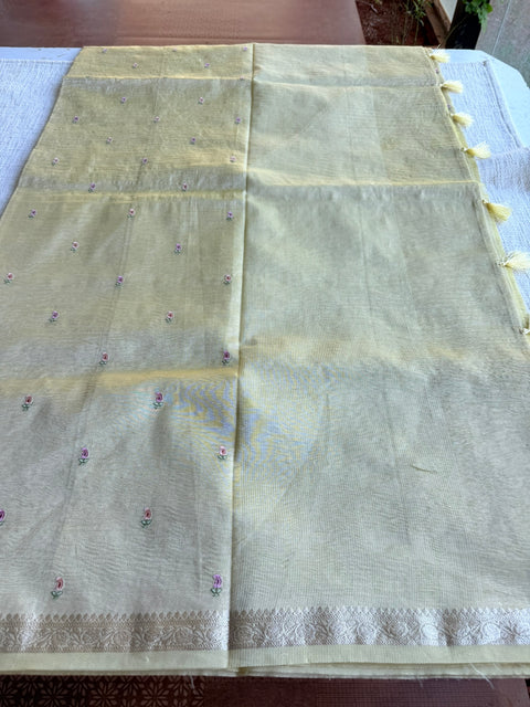 Silver zari weaving tissue saree - Lt Yellow