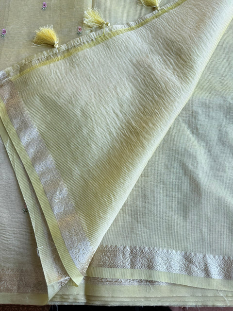 Silver zari weaving tissue saree - Lt Yellow