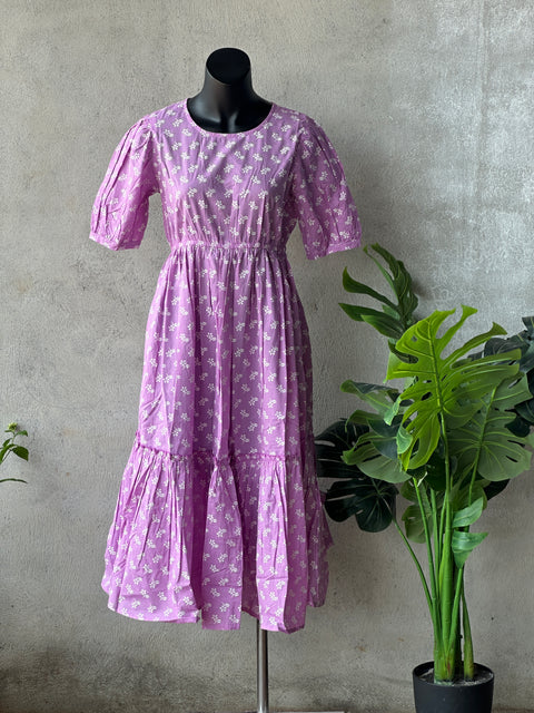 Floral printed calf length cotton gown