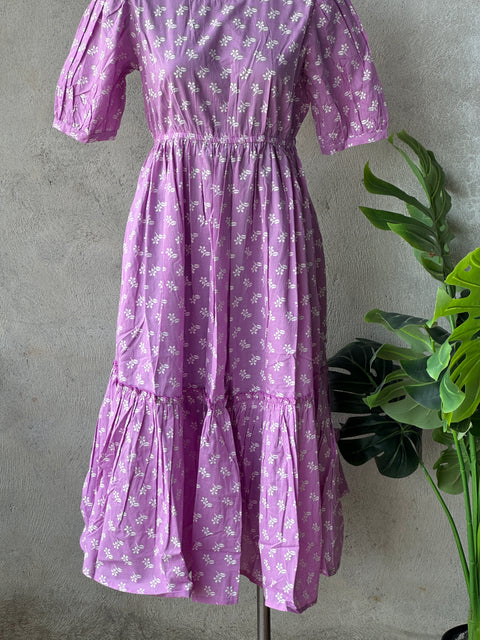 Floral printed calf length cotton gown