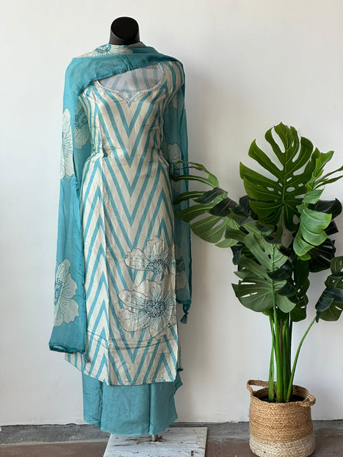 Zigzag printed muslin silk suit material