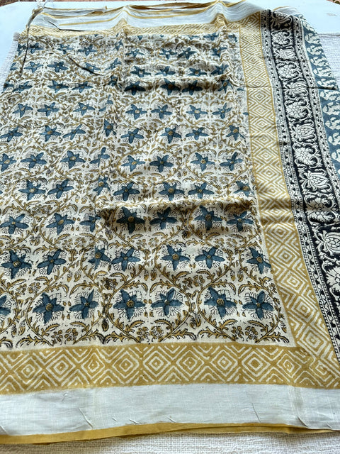Printed linen cotton saree